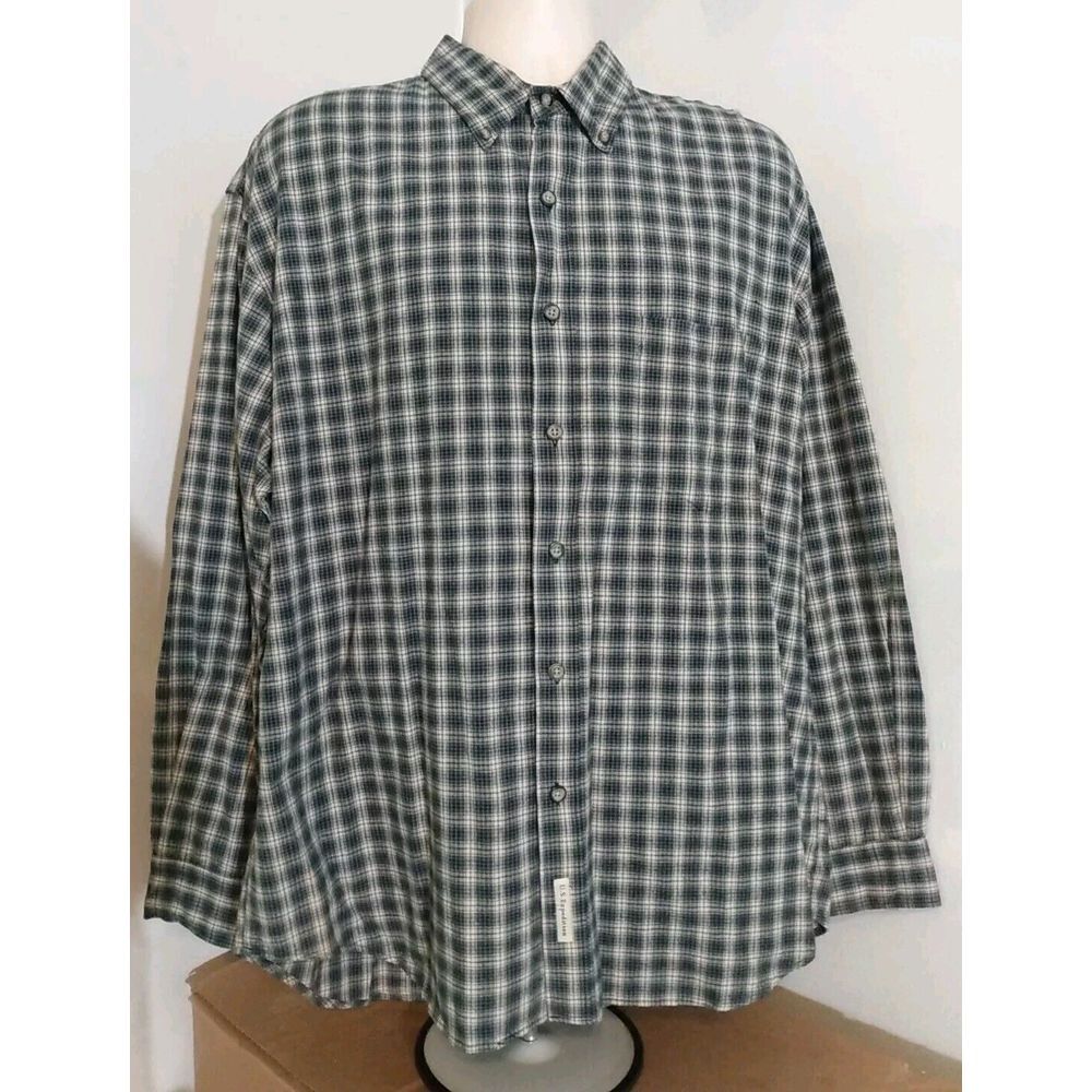 US Expedition Men blue Khaki Plaid Long Sleeve Collared Button Down Shirt Size L